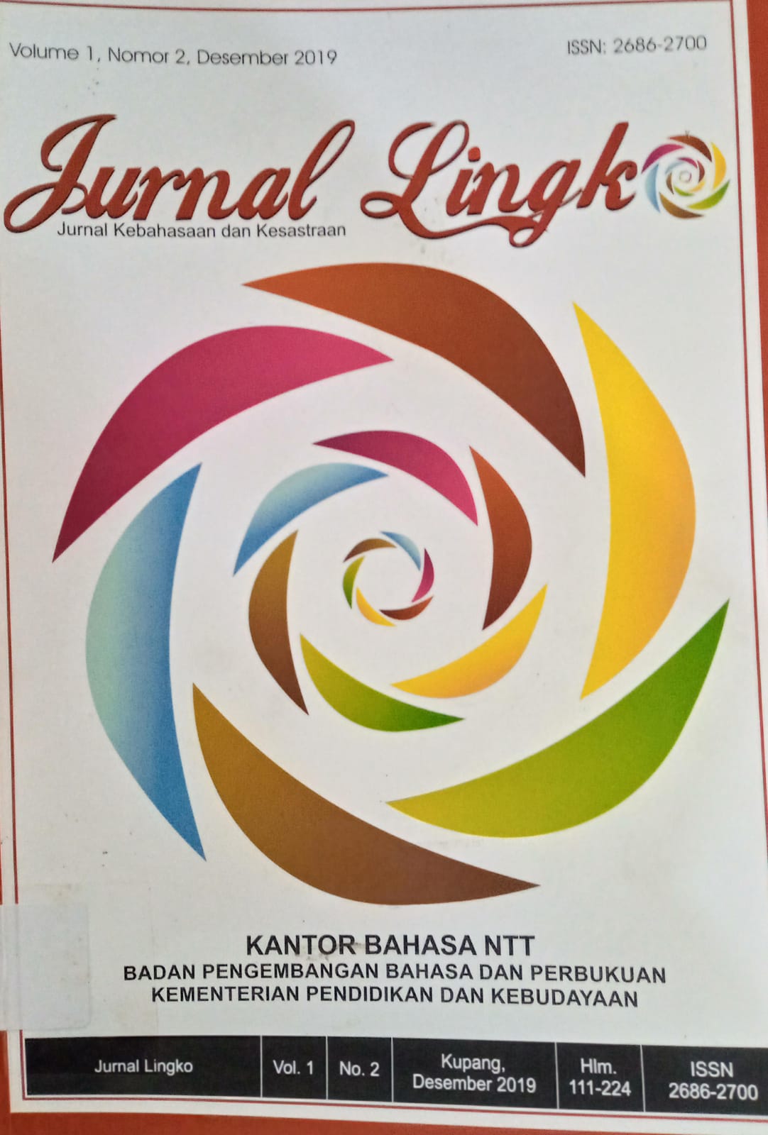 Cover Jurnal Lingko :  JURNal Kebahsaan Dan Kesastraan / Tanate,Lovina Valentina