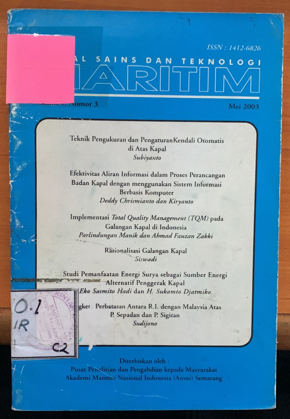 Cover Jurnal Sains dan Teknologi Maritim / Sudijono