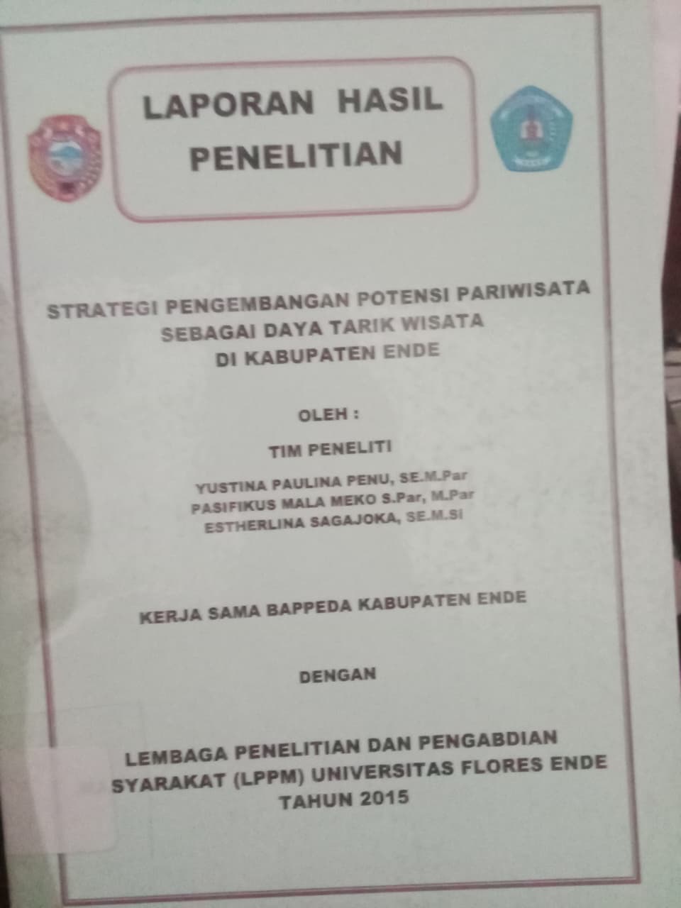 Cover Laporan Hasil Penelitian / Penu Paulina Yusinta
