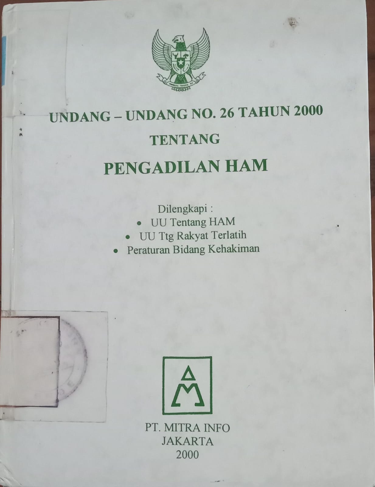 Cover Undang-Undang Nomor. 26 Tahun 2000 Tentang pengadilan HAM / Undang-Undang  HAM