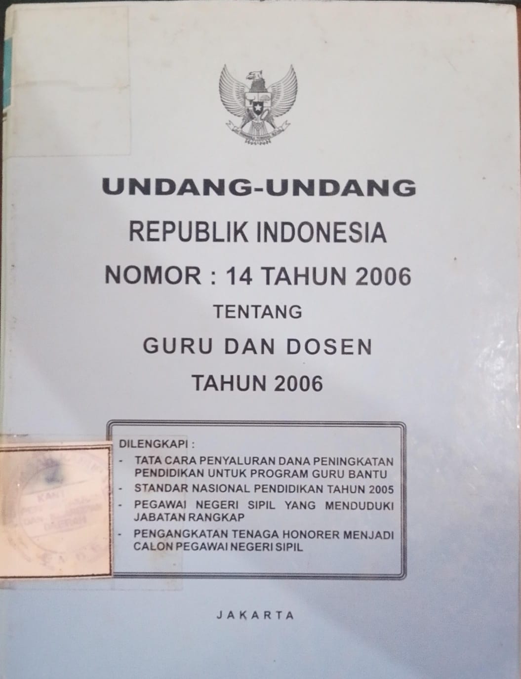 Cover Undang-Undang Republik Indonesia Nomor: 14 Tahun 2006